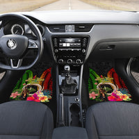 Vanuatu Independence Day Car Mats Boars Tusk and Melanesian Warrior Indipendens Dei LT03 Set 2pcs - Front Black - Polynesian Pride