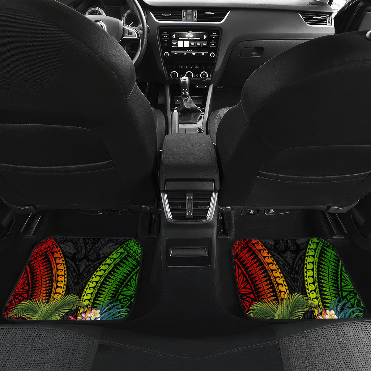 Vanuatu Independence Day Car Mats Boars Tusk and Melanesian Warrior Indipendens Dei LT03 Set 2pcs - Back Black - Polynesian Pride
