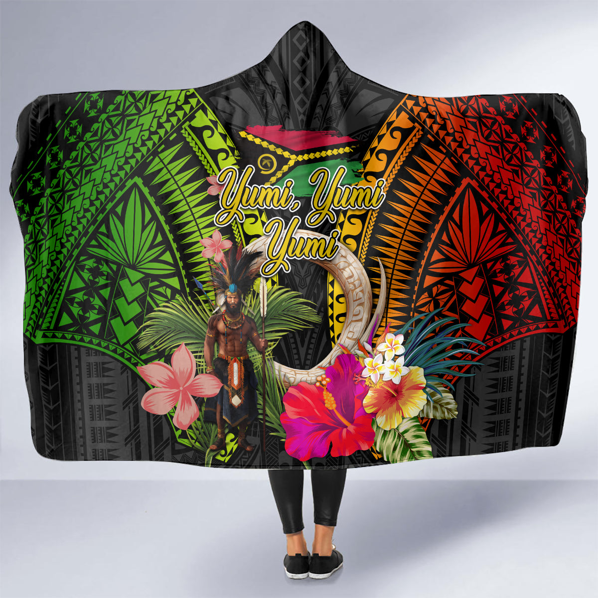 Vanuatu Independence Day Hooded Blanket Boars Tusk and Melanesian Warrior Indipendens Dei LT03 - Polynesian Pride