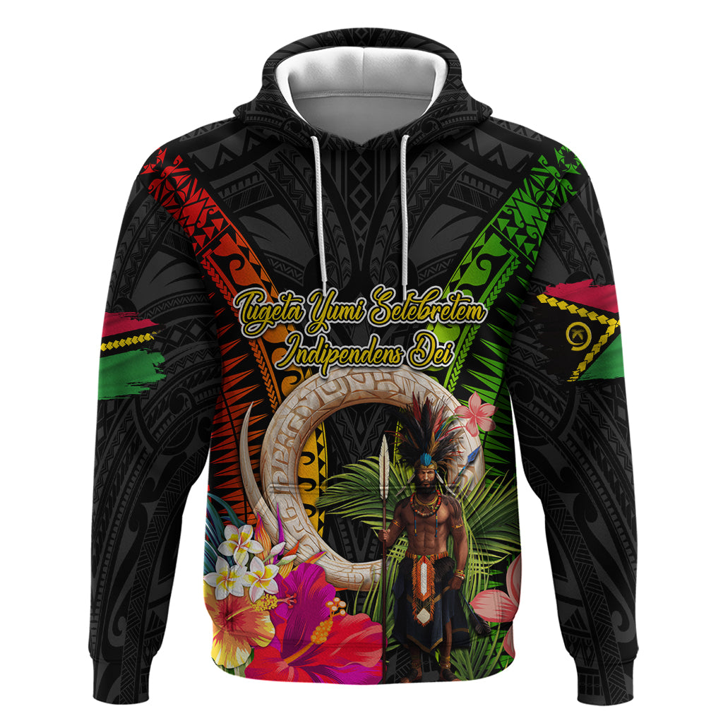 Vanuatu Independence Day Hoodie Boars Tusk and Melanesian Warrior Indipendens Dei