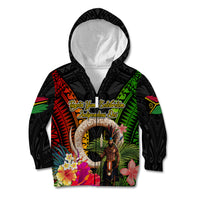 Vanuatu Independence Day Kid Hoodie Boars Tusk and Melanesian Warrior Indipendens Dei