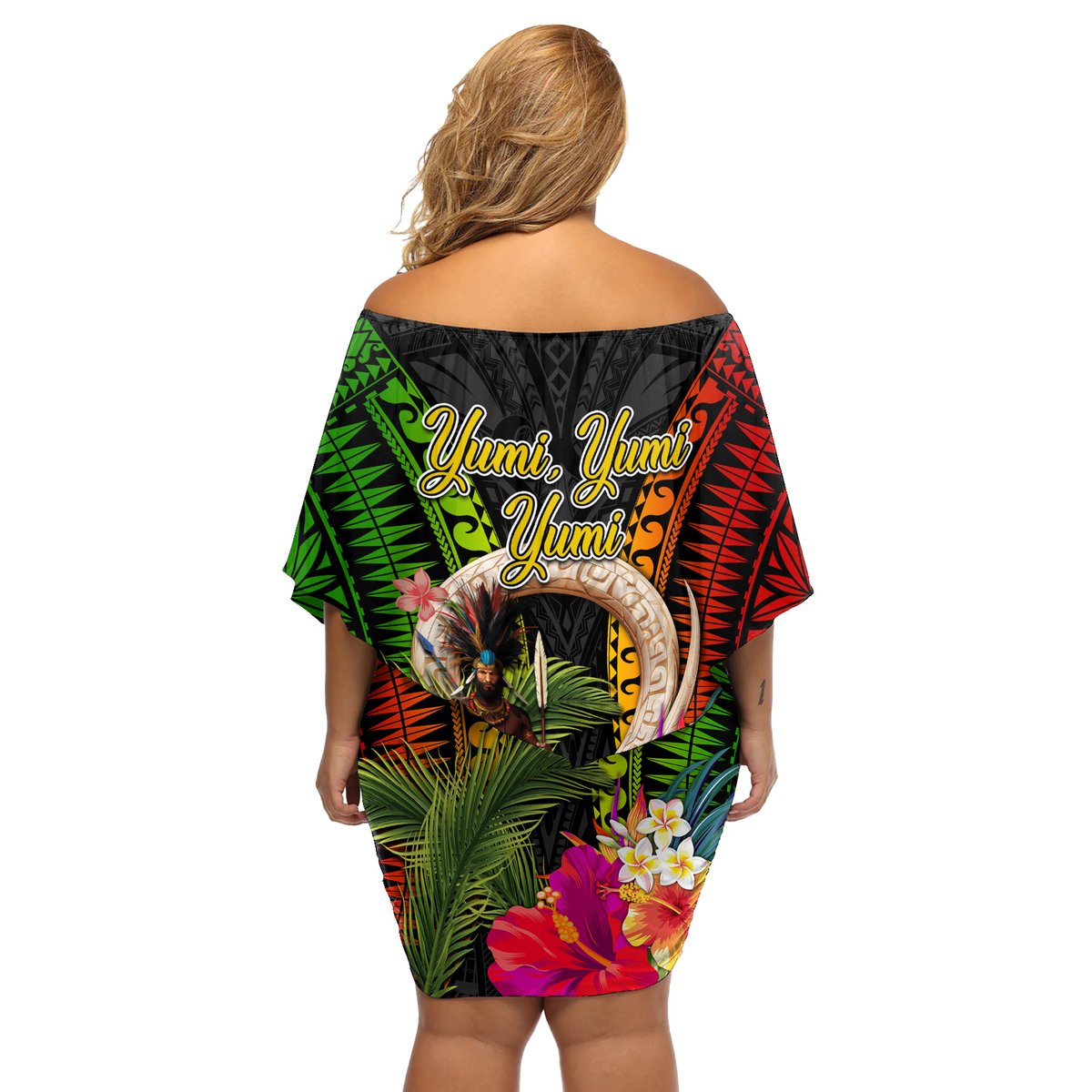 Vanuatu Independence Day Off Shoulder Short Dress Boars Tusk and Melanesian Warrior Indipendens Dei LT03 - Polynesian Pride