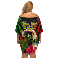 Vanuatu Independence Day Off Shoulder Short Dress Boars Tusk and Melanesian Warrior Indipendens Dei LT03 - Polynesian Pride