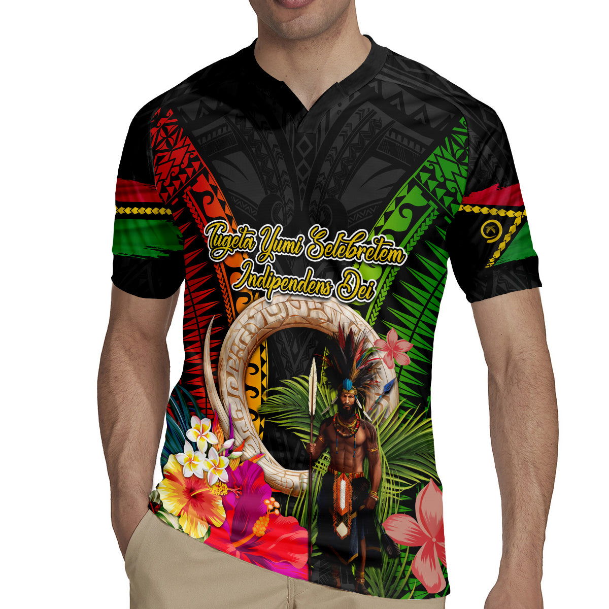 Vanuatu Independence Day Rugby Jersey Boars Tusk and Melanesian Warrior Indipendens Dei LT03 - Polynesian Pride