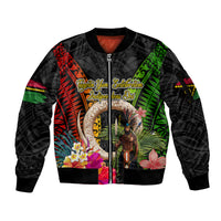 Vanuatu Independence Day Sleeve Zip Bomber Jacket Boars Tusk and Melanesian Warrior Indipendens Dei LT03 Unisex Black - Polynesian Pride