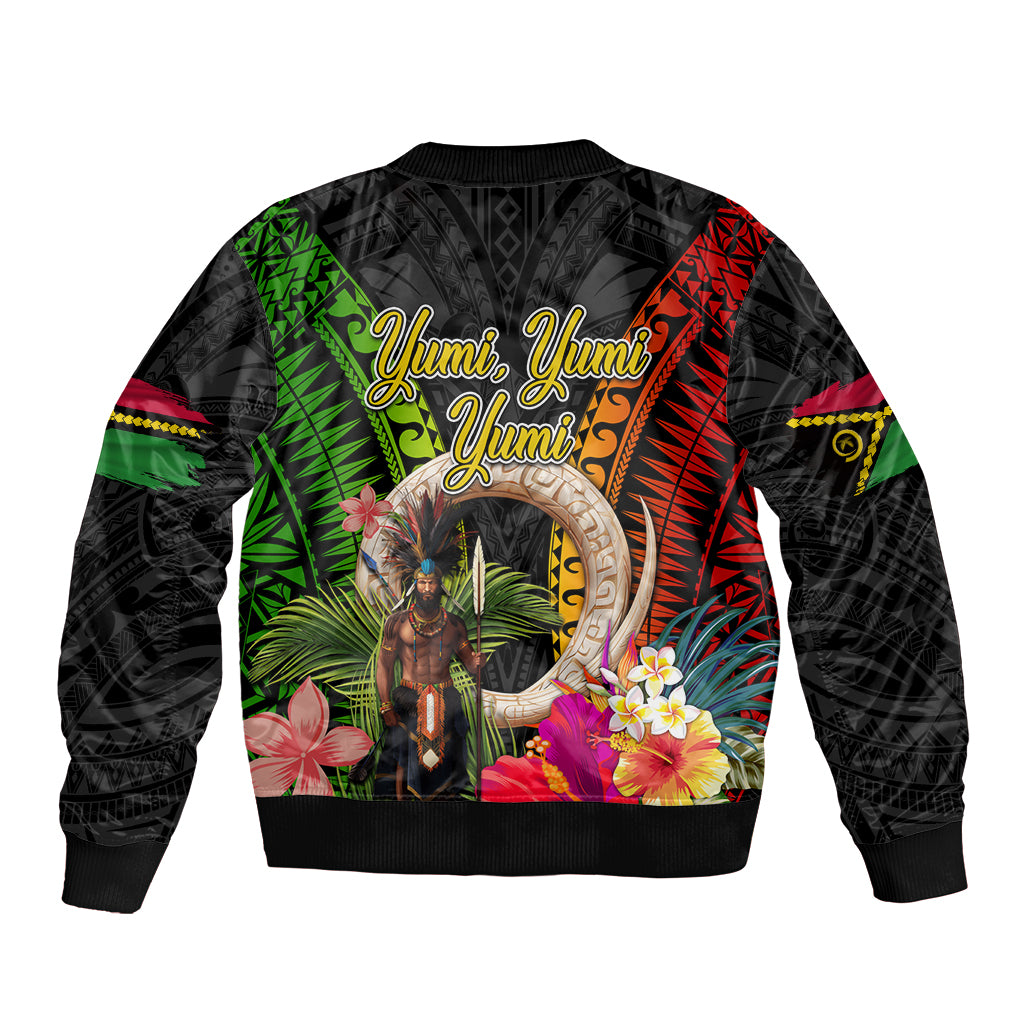 Vanuatu Independence Day Sleeve Zip Bomber Jacket Boars Tusk and Melanesian Warrior Indipendens Dei LT03 - Polynesian Pride