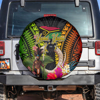 Vanuatu Independence Day Spare Tire Cover Boars Tusk and Melanesian Warrior Indipendens Dei LT03 Black - Polynesian Pride