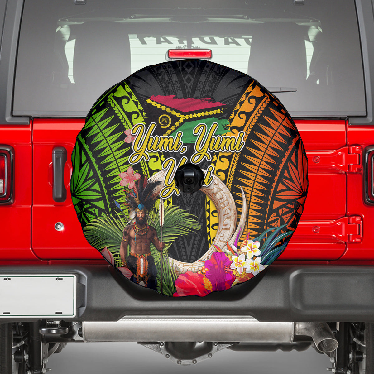 Vanuatu Independence Day Spare Tire Cover Boars Tusk and Melanesian Warrior Indipendens Dei LT03 - Polynesian Pride