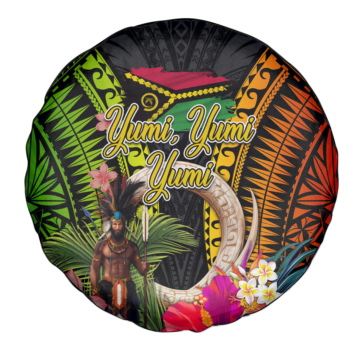 Vanuatu Independence Day Spare Tire Cover Boars Tusk and Melanesian Warrior Indipendens Dei LT03 - Polynesian Pride