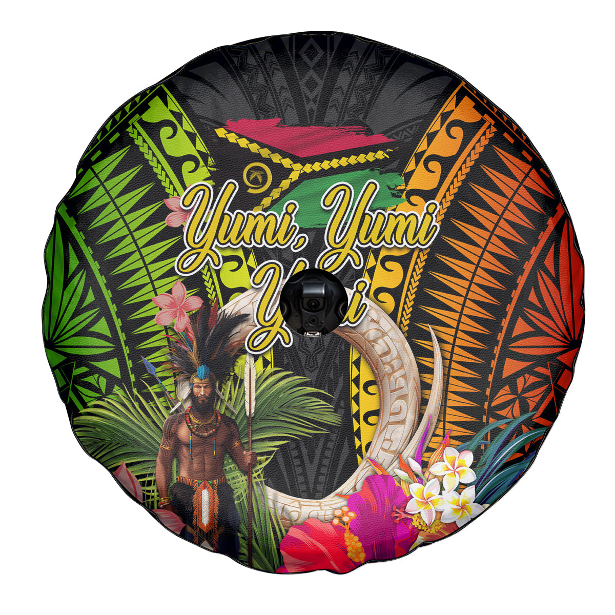 Vanuatu Independence Day Spare Tire Cover Boars Tusk and Melanesian Warrior Indipendens Dei LT03 - Polynesian Pride