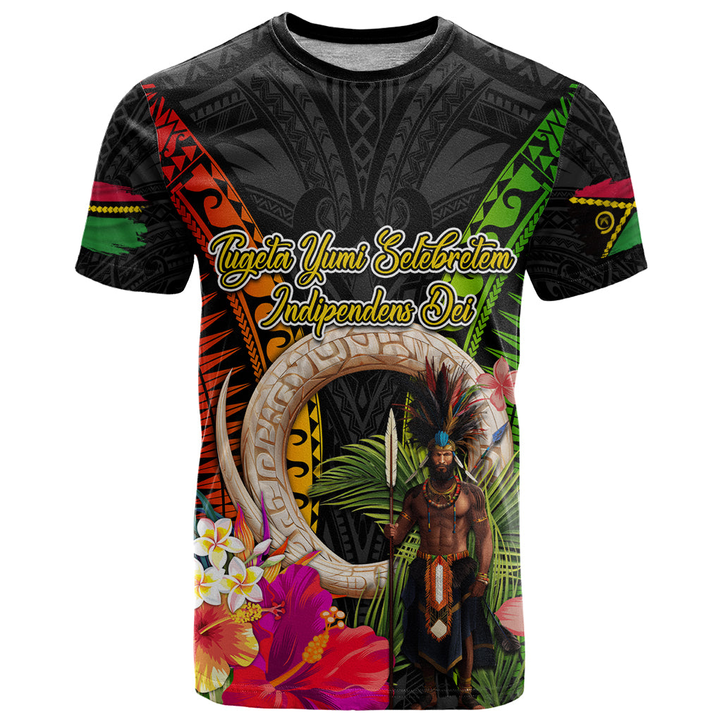 Vanuatu Independence Day T Shirt Boars Tusk and Melanesian Warrior Indipendens Dei