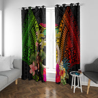 Vanuatu Independence Day Window Curtain Boars Tusk and Melanesian Warrior Indipendens Dei LT03 With Grommets Black - Polynesian Pride