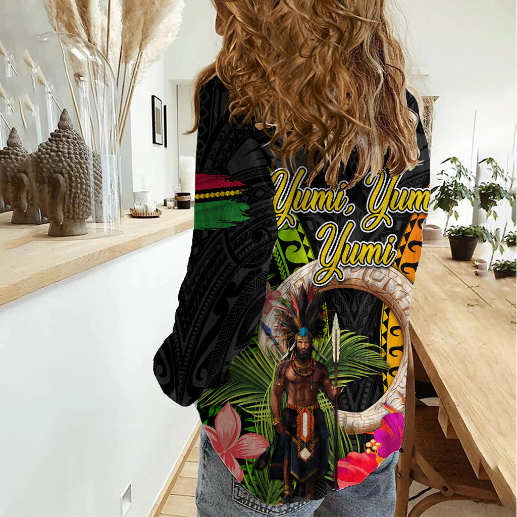 Vanuatu Independence Day Women Casual Shirt Boars Tusk and Melanesian Warrior Indipendens Dei