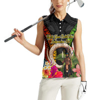 Vanuatu Independence Day Women Sleeveless Polo Shirt Boars Tusk and Melanesian Warrior Indipendens Dei