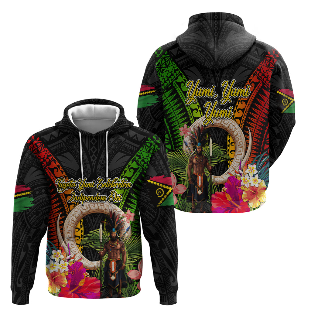 Vanuatu Independence Day Zip Hoodie Boars Tusk and Melanesian Warrior Indipendens Dei