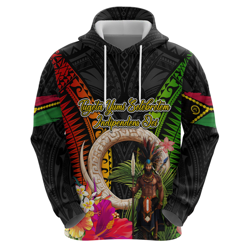 Vanuatu Independence Day Zip Hoodie Boars Tusk and Melanesian Warrior Indipendens Dei