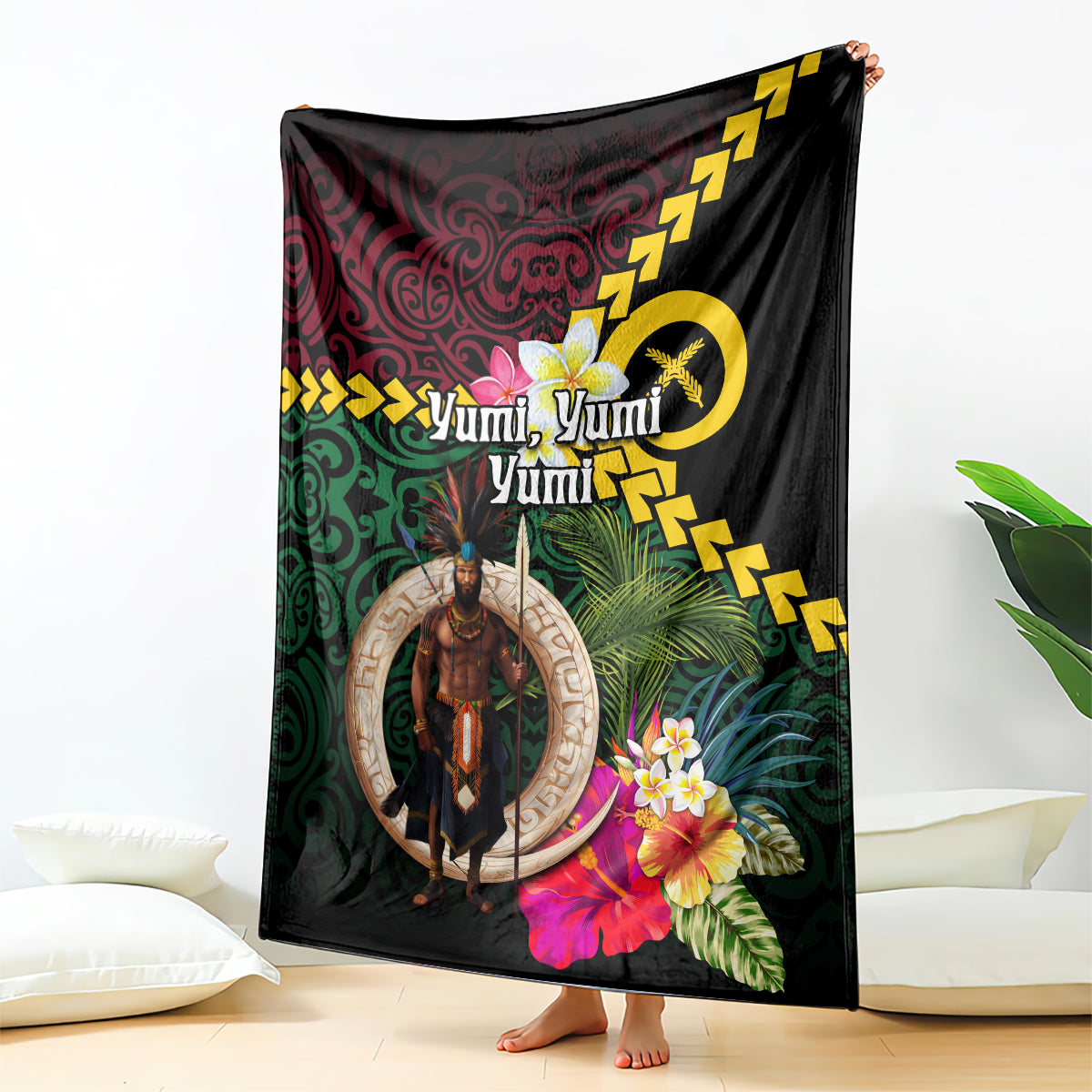 Vanuatu Indipendens Dei Blanket Boars Tusk and Melanesian Warrior Hibiscus LT03 - Polynesian Pride