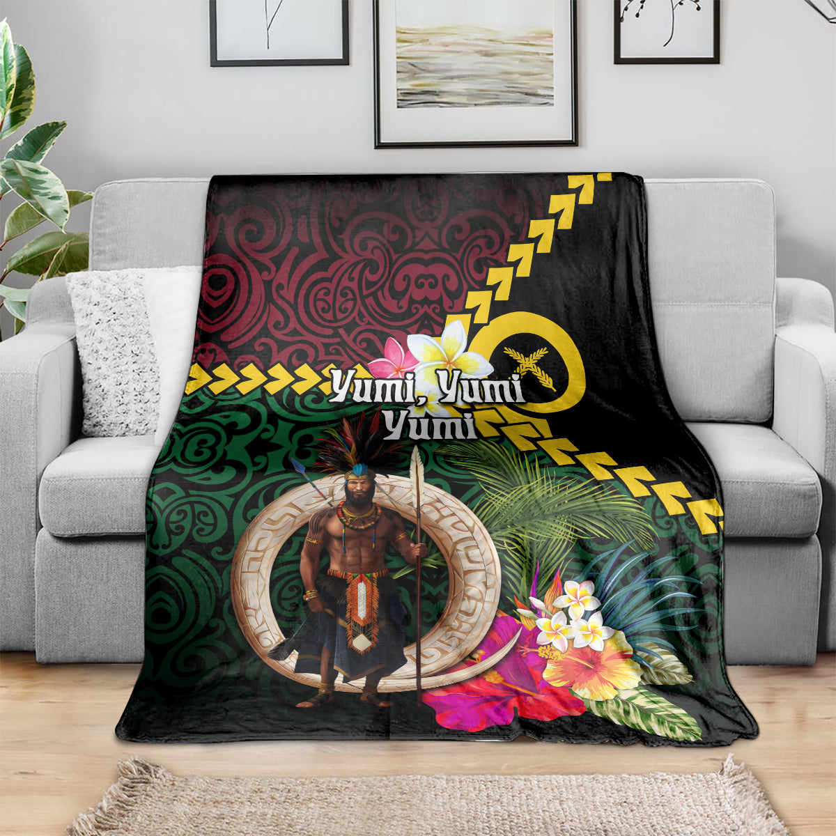 Vanuatu Indipendens Dei Blanket Boars Tusk and Melanesian Warrior Hibiscus LT03 - Polynesian Pride