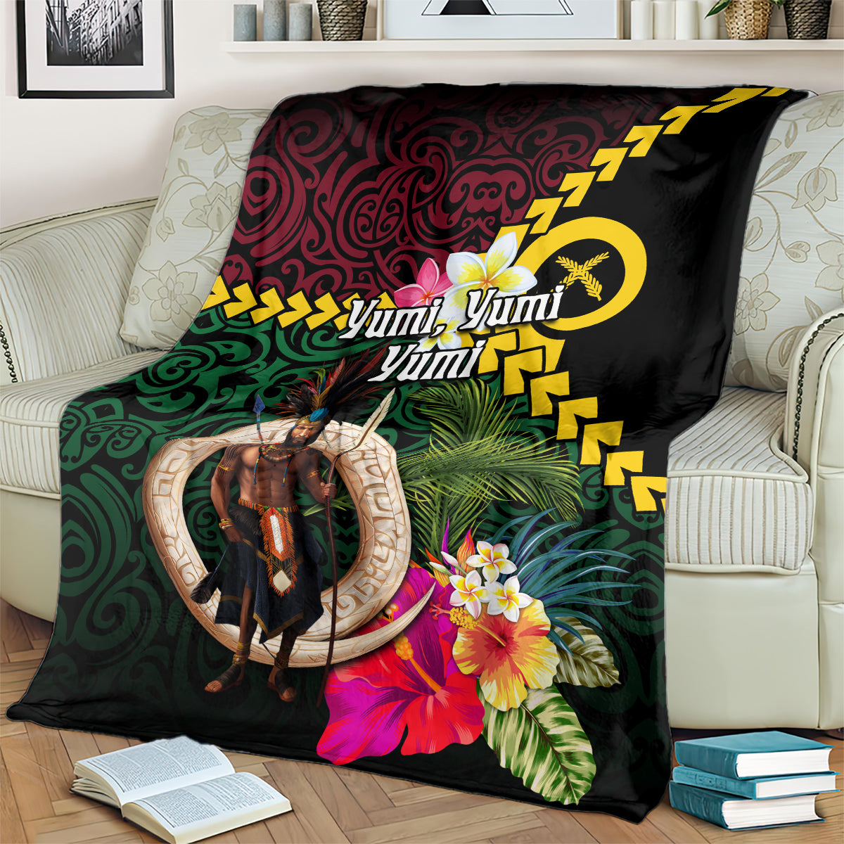 Vanuatu Indipendens Dei Blanket Boars Tusk and Melanesian Warrior Hibiscus LT03 - Polynesian Pride