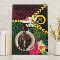Vanuatu Indipendens Dei Canvas Wall Art Boars Tusk and Melanesian Warrior Hibiscus LT03 Without Frame Black - Polynesian Pride