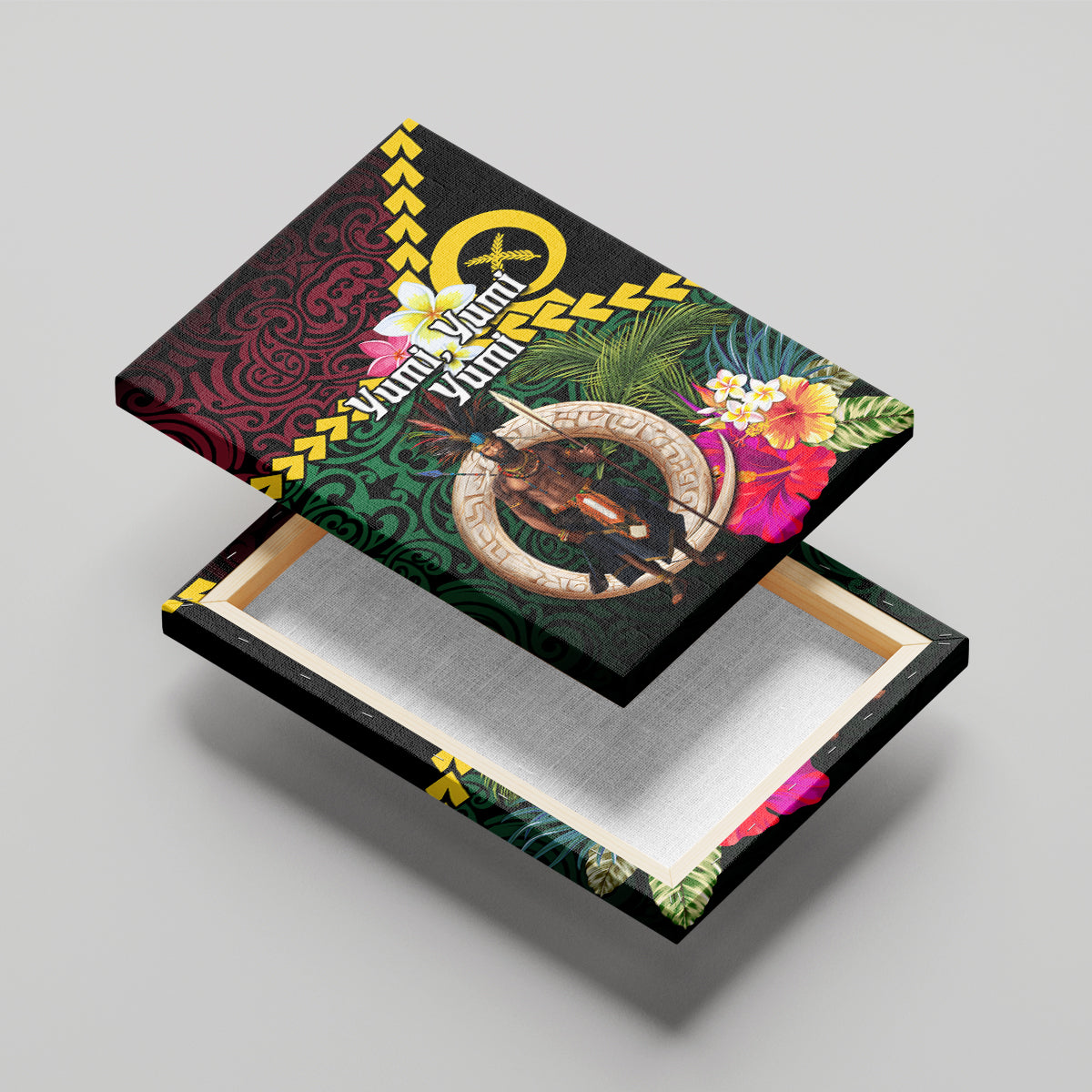 Vanuatu Indipendens Dei Canvas Wall Art Boars Tusk and Melanesian Warrior Hibiscus LT03 - Polynesian Pride