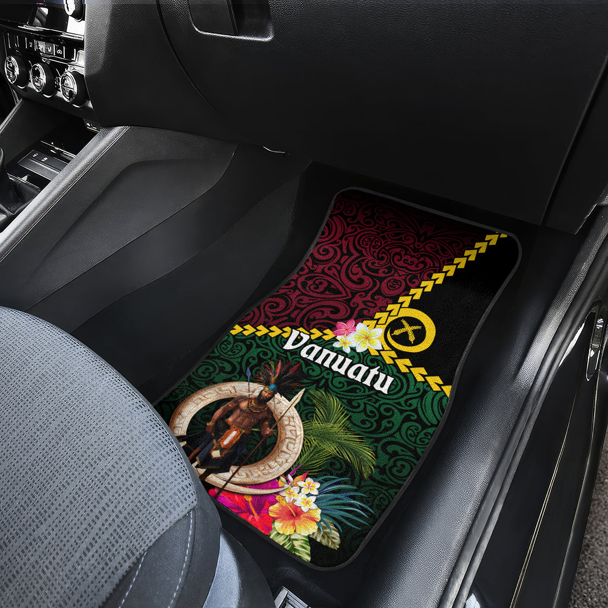 Vanuatu Indipendens Dei Car Mats Boars Tusk and Melanesian Warrior Hibiscus LT03 - Polynesian Pride