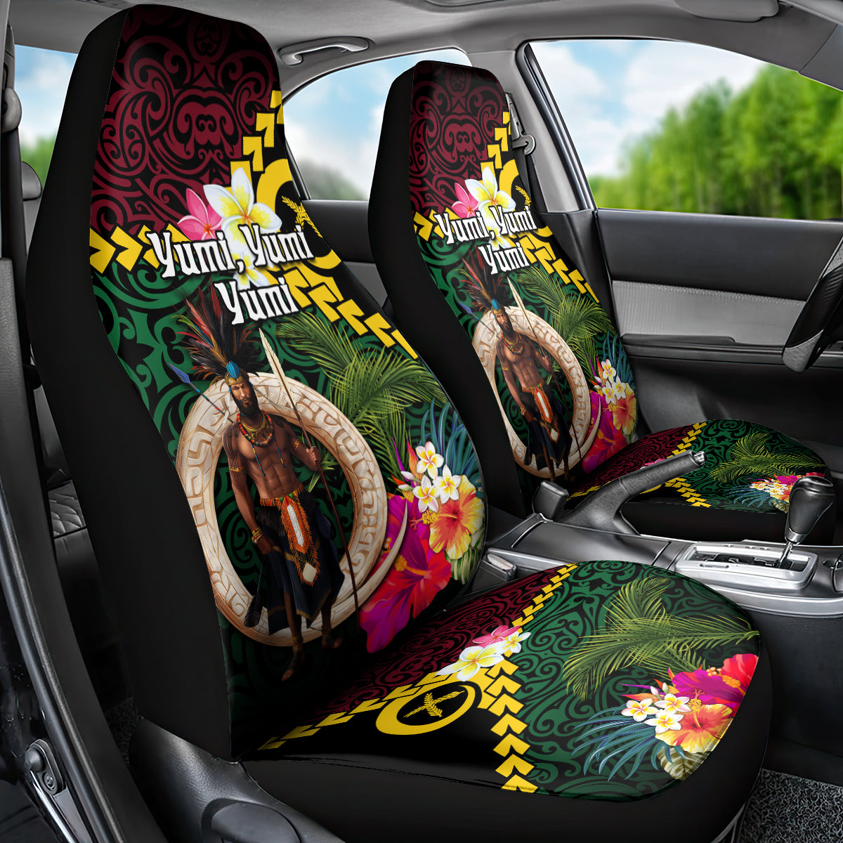 Vanuatu Indipendens Dei Car Seat Cover Boars Tusk and Melanesian Warrior Hibiscus