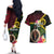 Vanuatu Indipendens Dei Couples Matching Off The Shoulder Long Sleeve Dress and Hawaiian Shirt Boars Tusk and Melanesian Warrior Hibiscus