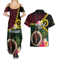 Vanuatu Indipendens Dei Couples Matching Summer Maxi Dress and Hawaiian Shirt Boars Tusk and Melanesian Warrior Hibiscus