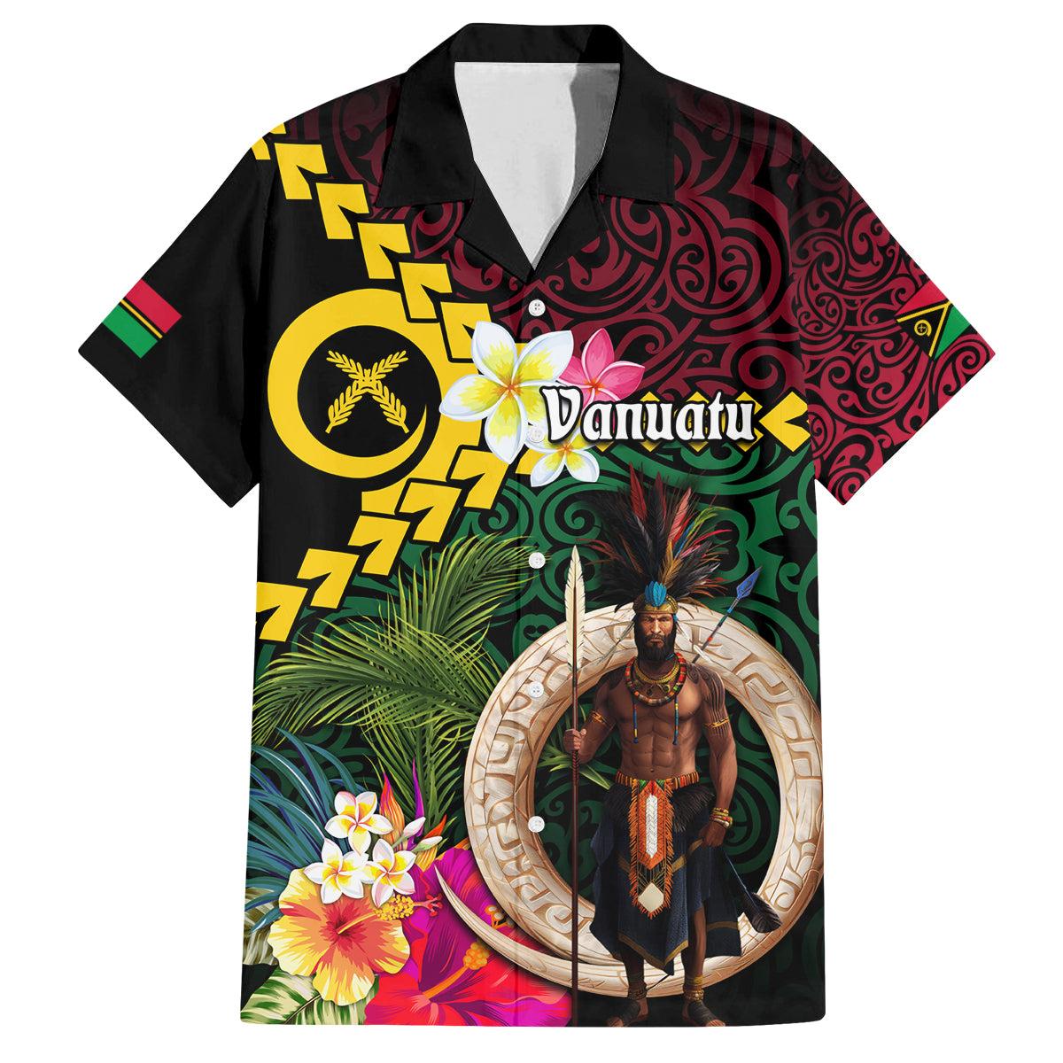 Vanuatu Indipendens Dei Family Matching Off Shoulder Maxi Dress and Hawaiian Shirt Boars Tusk and Melanesian Warrior Hibiscus