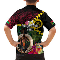 Vanuatu Indipendens Dei Family Matching Tank Maxi Dress and Hawaiian Shirt Boars Tusk and Melanesian Warrior Hibiscus