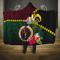 Vanuatu Indipendens Dei Hooded Blanket Boars Tusk and Melanesian Warrior Hibiscus LT03 One Size Black - Polynesian Pride