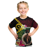 Vanuatu Indipendens Dei Kid T Shirt Boars Tusk and Melanesian Warrior Hibiscus