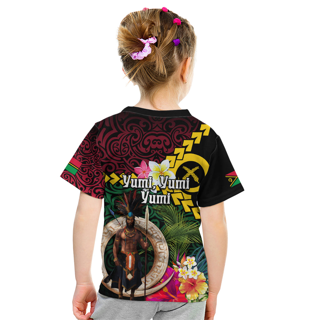 Vanuatu Indipendens Dei Kid T Shirt Boars Tusk and Melanesian Warrior Hibiscus