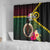 Vanuatu Indipendens Dei Shower Curtain Boars Tusk and Melanesian Warrior Hibiscus