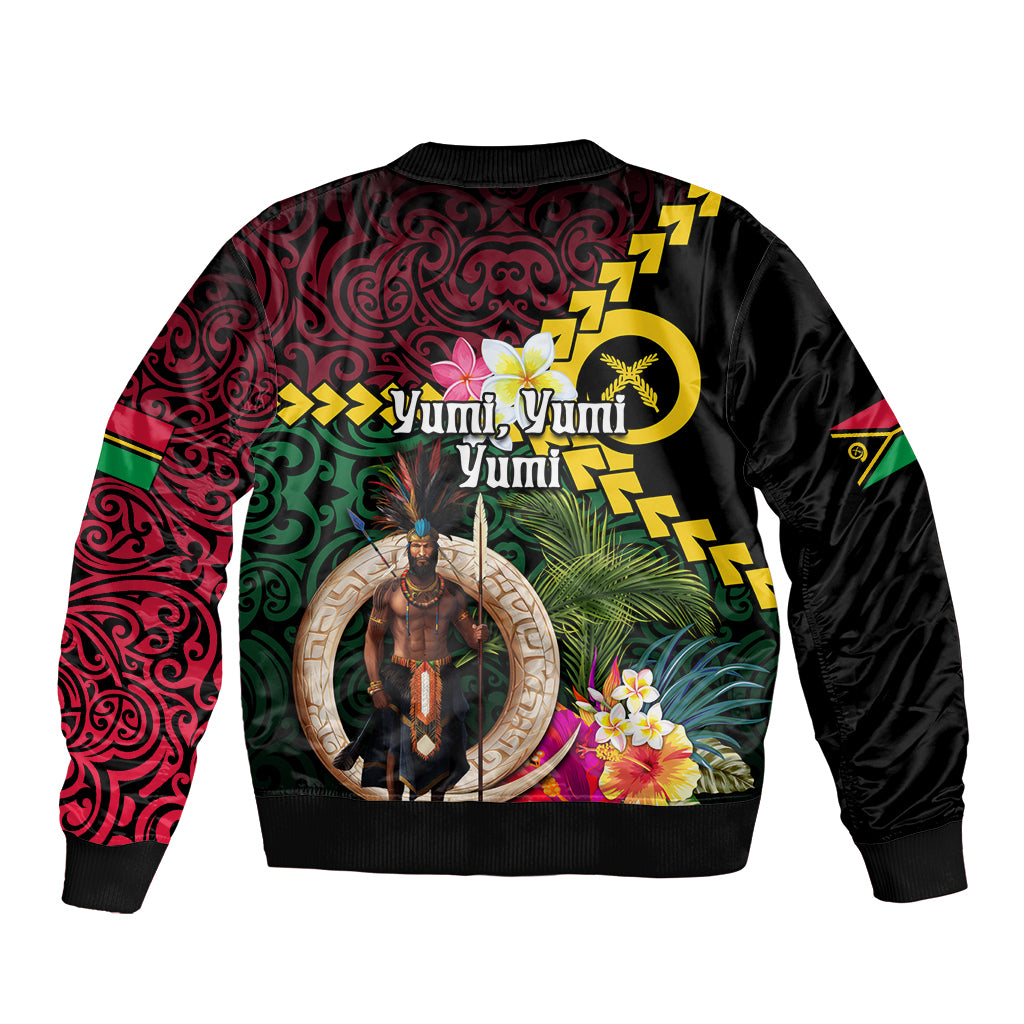 Vanuatu Indipendens Dei Sleeve Zip Bomber Jacket Boars Tusk and Melanesian Warrior Hibiscus LT03 - Polynesian Pride