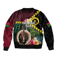 Vanuatu Indipendens Dei Sleeve Zip Bomber Jacket Boars Tusk and Melanesian Warrior Hibiscus LT03 - Polynesian Pride
