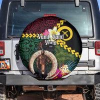 Vanuatu Indipendens Dei Spare Tire Cover Boars Tusk and Melanesian Warrior Hibiscus LT03 Black - Polynesian Pride