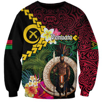 Vanuatu Indipendens Dei Sweatshirt Boars Tusk and Melanesian Warrior Hibiscus LT03 Unisex Black - Polynesian Pride