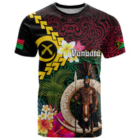 Vanuatu Indipendens Dei T Shirt Boars Tusk and Melanesian Warrior Hibiscus