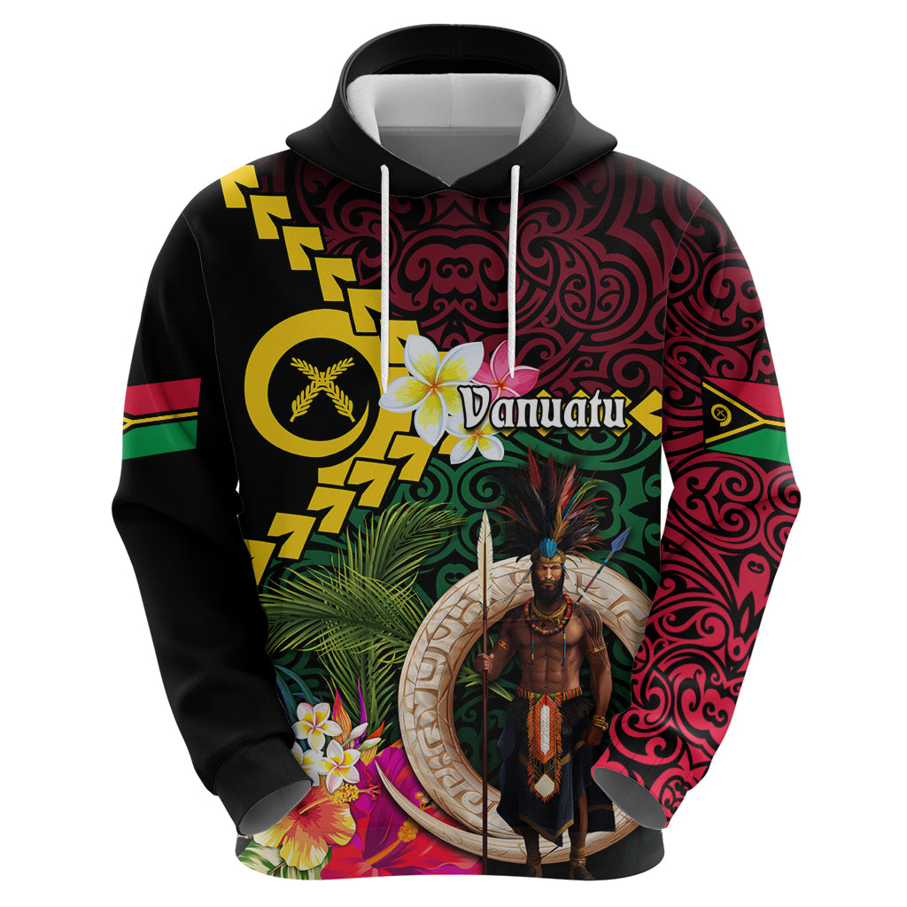 Vanuatu Indipendens Dei Zip Hoodie Boars Tusk and Melanesian Warrior Hibiscus