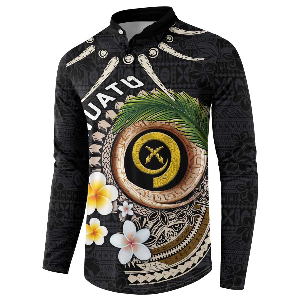 Vanuatu Independence Day Button Sweatshirt Melanesian Tribal Pig Tusk with Tropical Plants