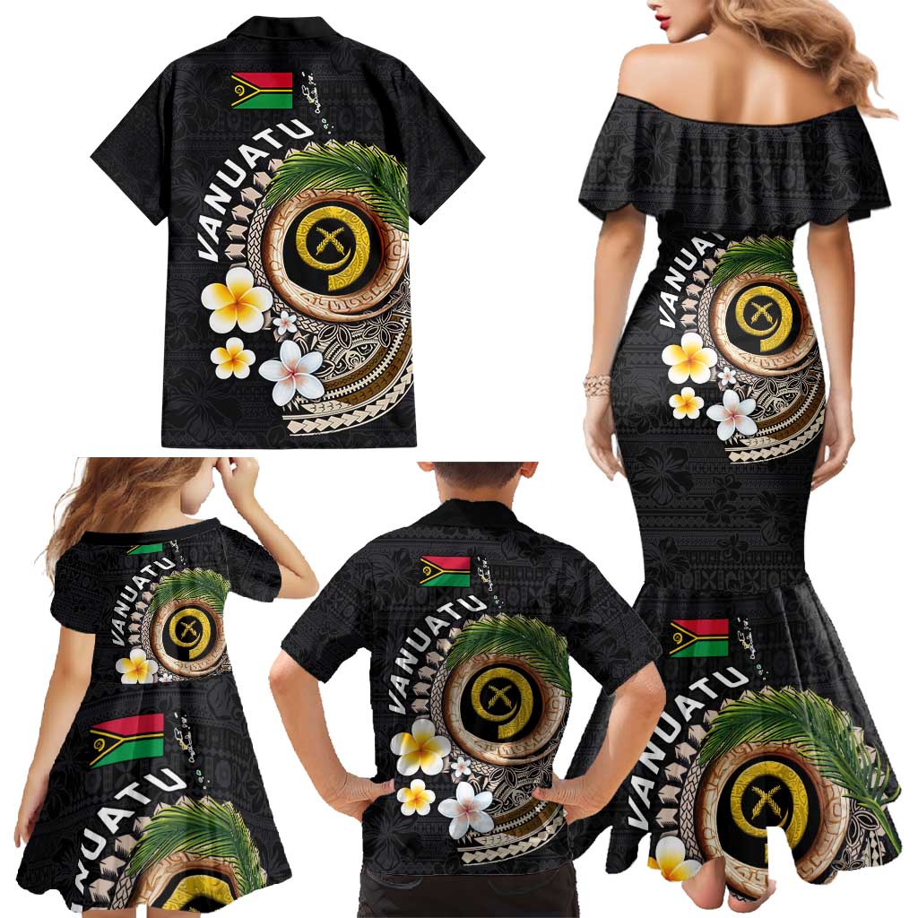 Vanuatu Independence Day Family Matching Mermaid Dress and Hawaiian Shirt Melanesian Tribal Pig Tusk with Tropical Plants