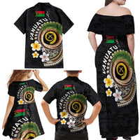 Vanuatu Independence Day Family Matching Off Shoulder Maxi Dress and Hawaiian Shirt Melanesian Tribal Pig Tusk with Tropical Plants
