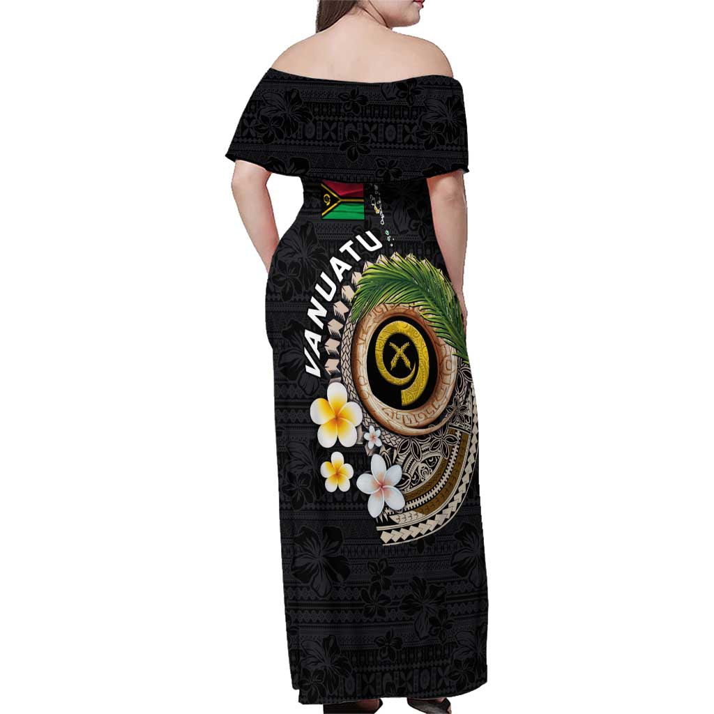 Vanuatu Independence Day Family Matching Off Shoulder Maxi Dress and Hawaiian Shirt Melanesian Tribal Pig Tusk with Tropical Plants