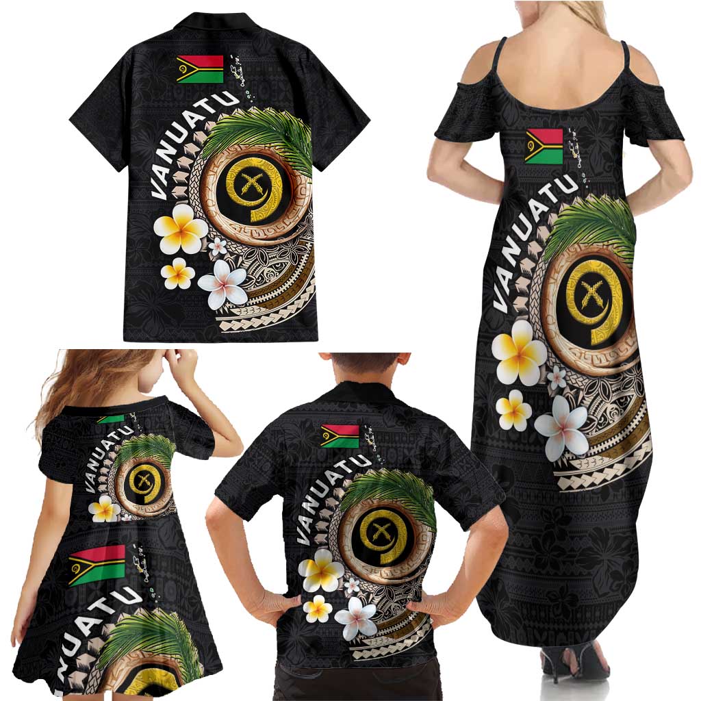 Vanuatu Independence Day Family Matching Summer Maxi Dress and Hawaiian Shirt Melanesian Tribal Pig Tusk with Tropical Plants
