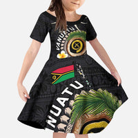 Vanuatu Independence Day Kid Short Sleeve Dress Melanesian Tribal Pig Tusk with Tropical Plants
