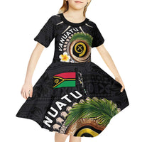 Vanuatu Independence Day Kid Short Sleeve Dress Melanesian Tribal Pig Tusk with Tropical Plants