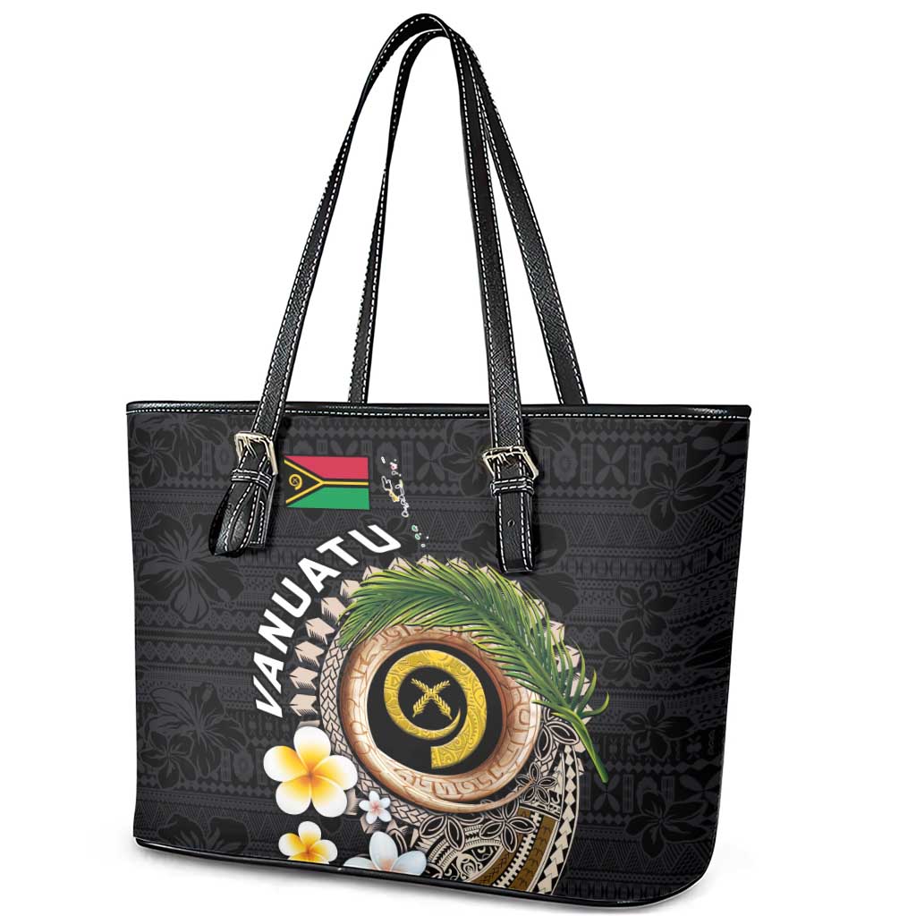 Vanuatu Independence Day Leather Tote Bag Melanesian Tribal Pig Tusk with Tropical Plants