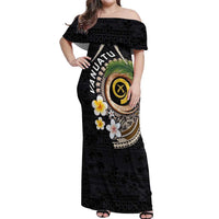 Vanuatu Independence Day Off Shoulder Maxi Dress Melanesian Tribal Pig Tusk with Tropical Plants